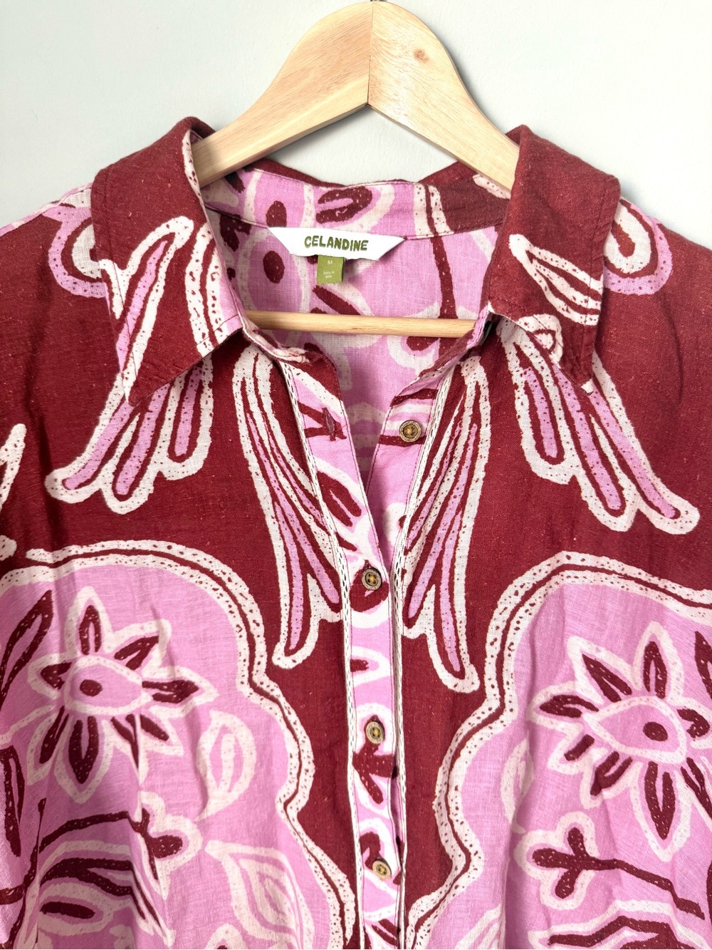CELANDINE Anthropologie Floral Button-Up Linen Blend Bohemian Shirt - Picture 2 of 3